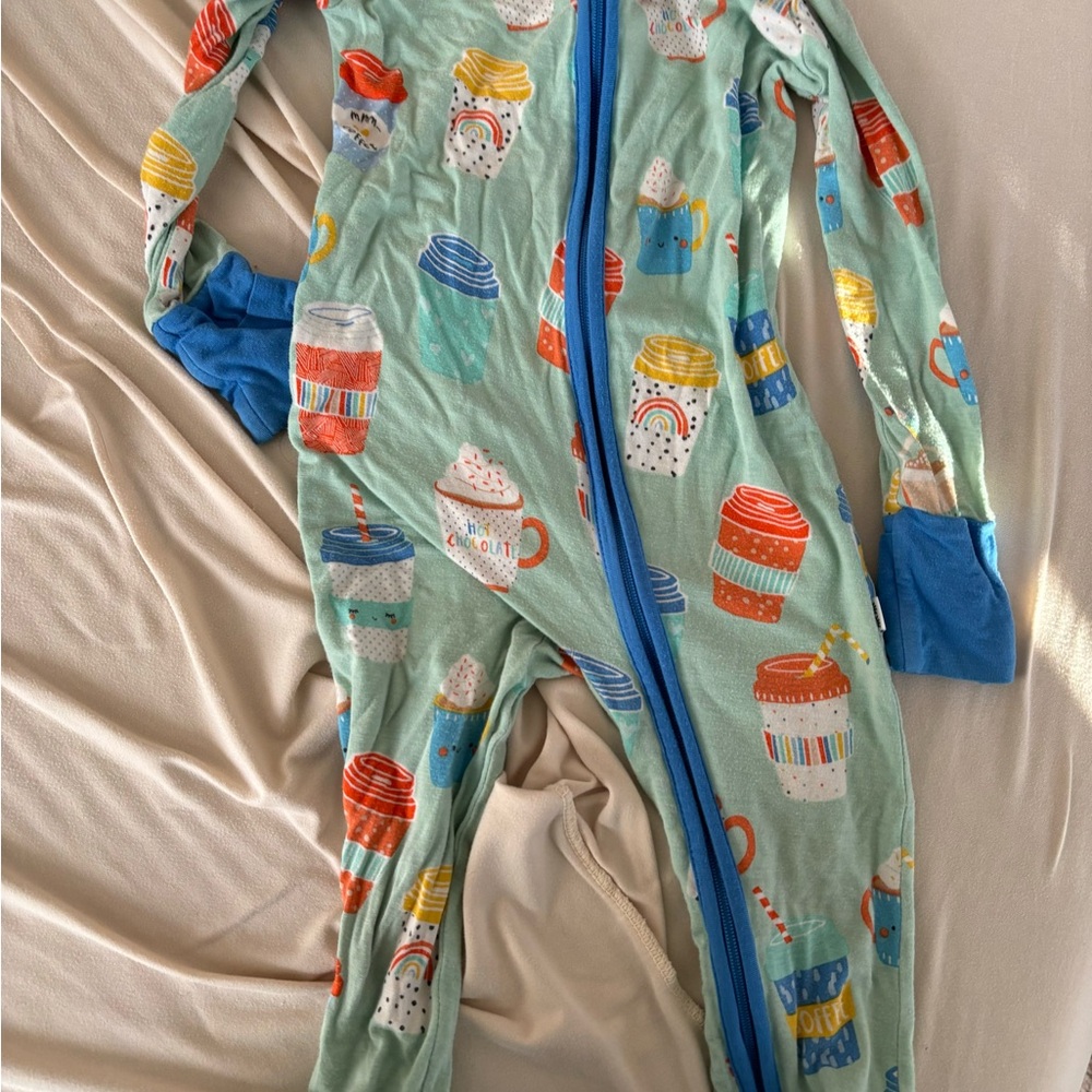Little Sleepies Mint Green Zip One-Piece Pajamas with Multicolor Drink Print